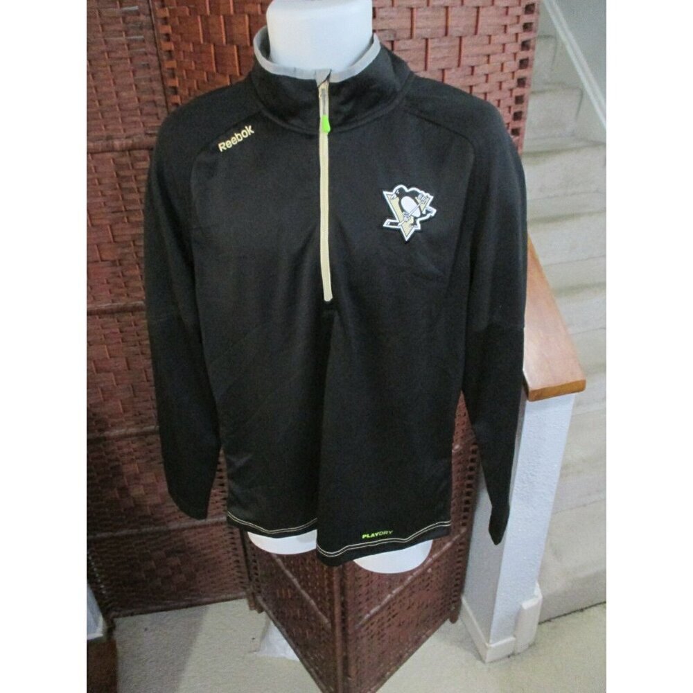 Mens Reebok Pittsburgh Penguins 1/2 Zip Athletic Shirt Long Sleeve Size Medium